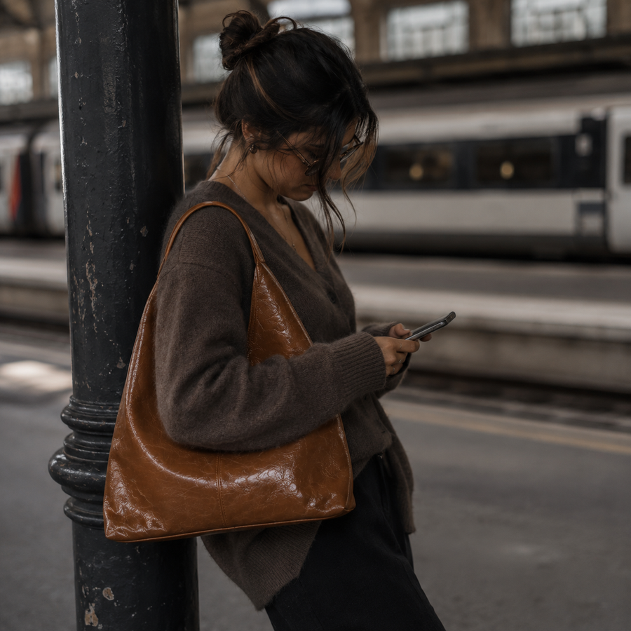 Bolso Firenze marrón en look de calle