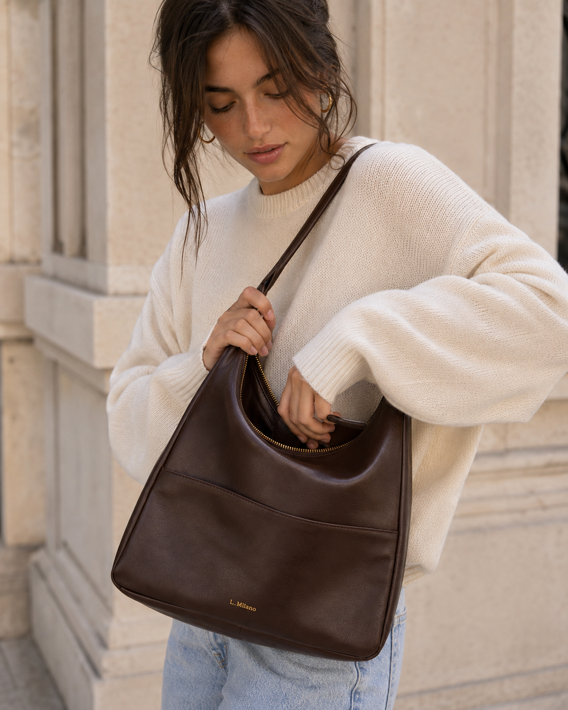 Bolso Milano en marrón chocolate, cruzado