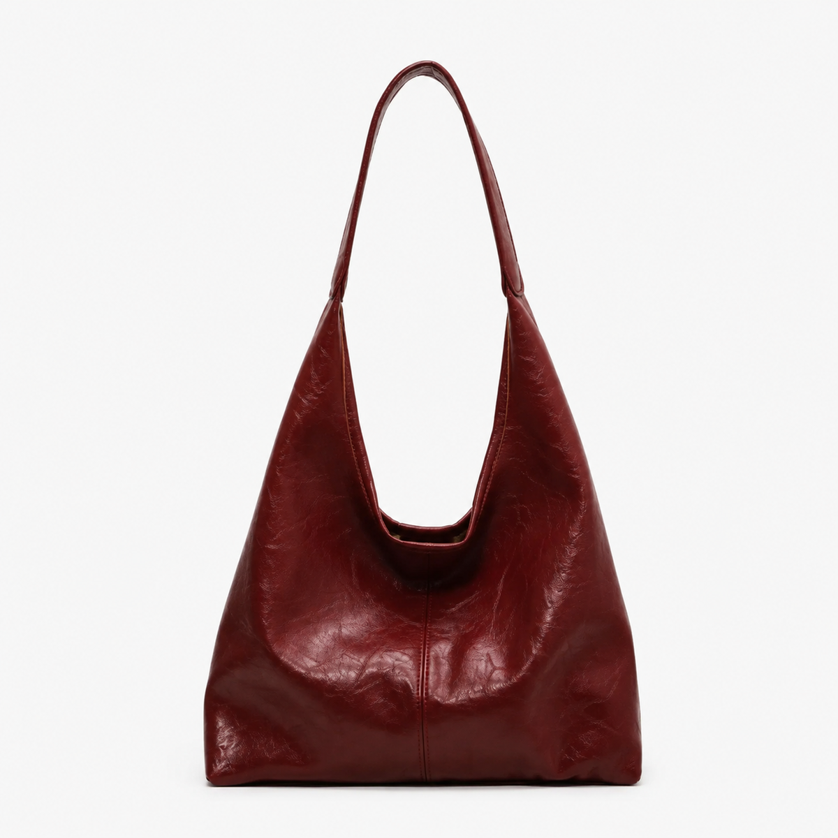 Bolso Firenze de cuero vitrificado en rojo burdeos, vista frontal