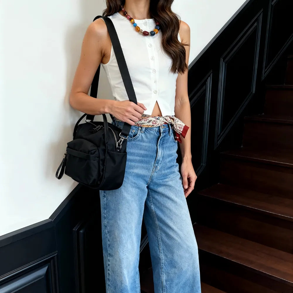 Bolso Amalfi en negro en look de calle
