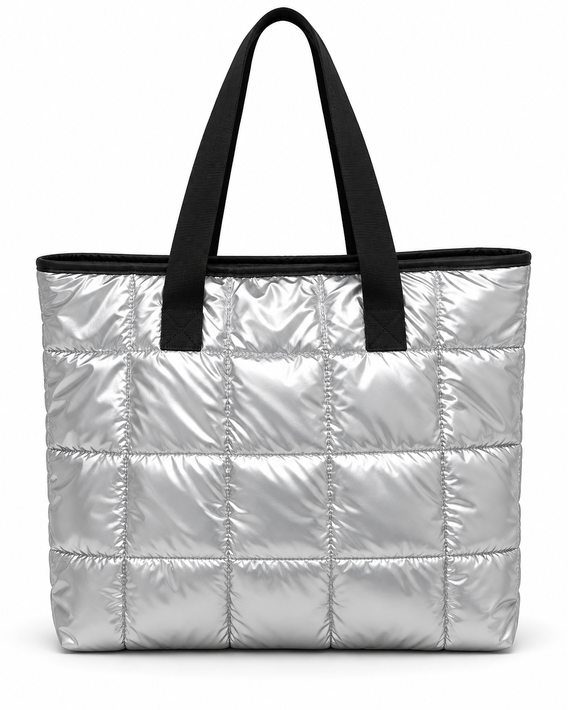 Bolso tote acolchado Genova plateado sobre fondo blanco