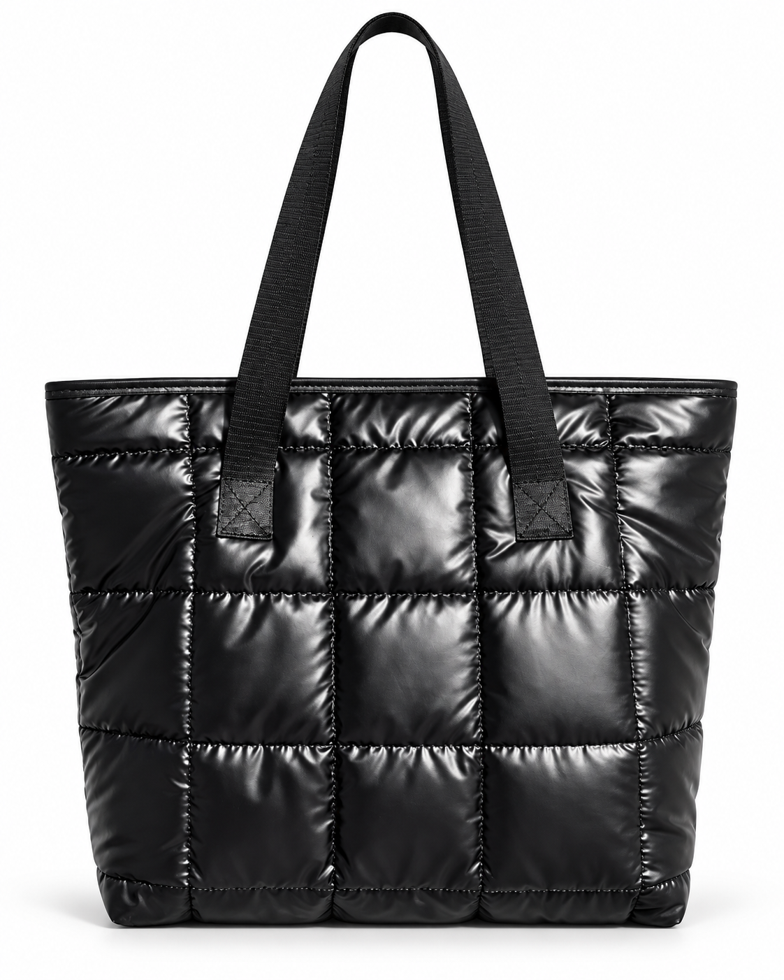 Bolso tote acolchado Genova negro sobre fondo blanco