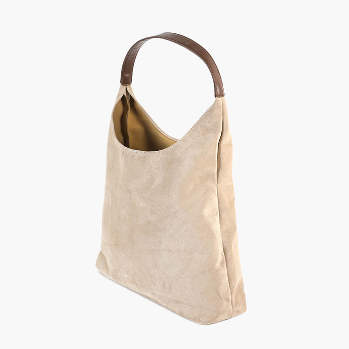 Bolso Siena de ante en Beige, vista tres cuartos