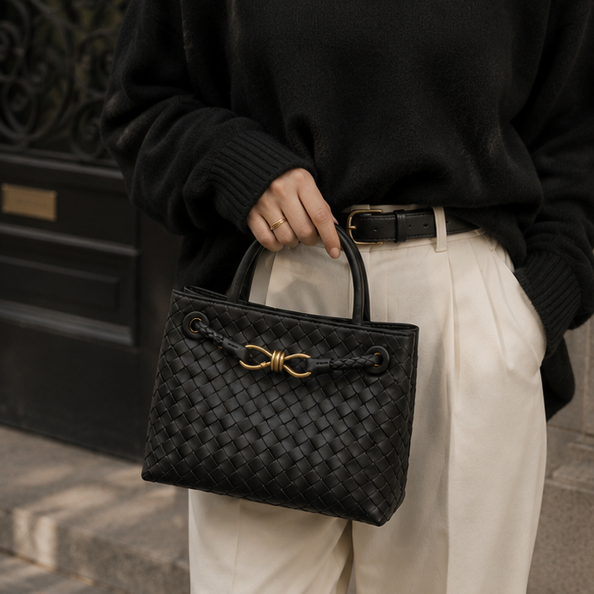 Bolso Positano en Negro sujeto por el asa