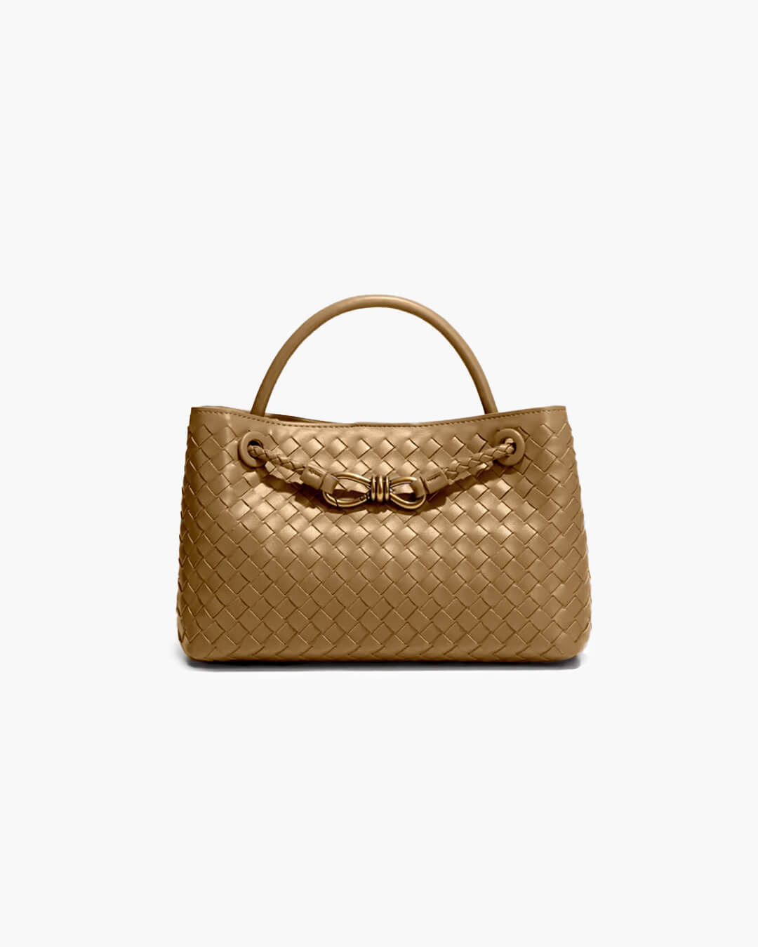 Bolso Capri tejido en beige camel con herrajes dorados