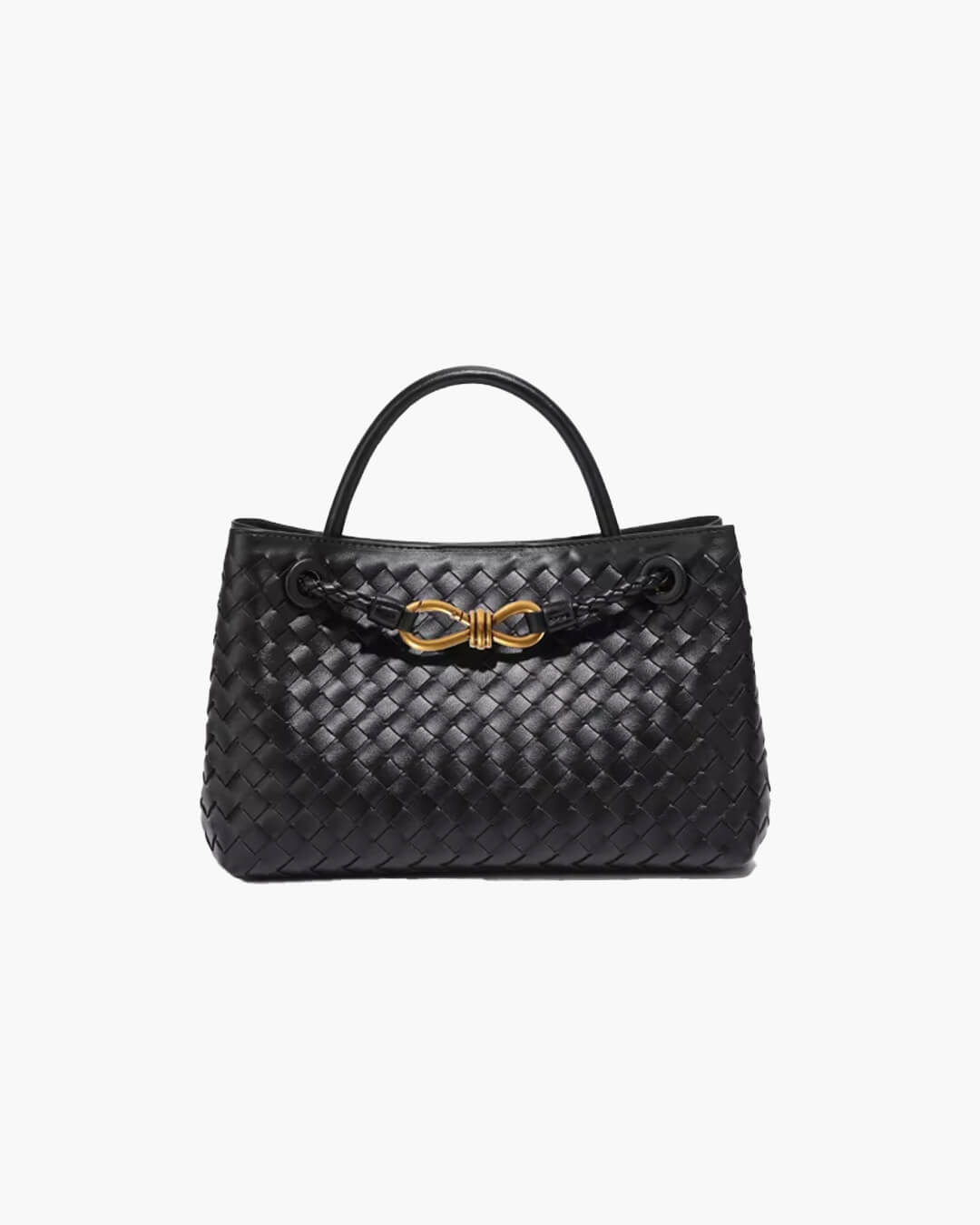 Bolso Capri tejido en negro con herrajes dorados