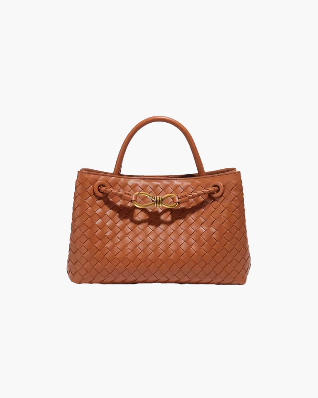 Bolso Capri tejido en marrón coñac con herrajes dorados