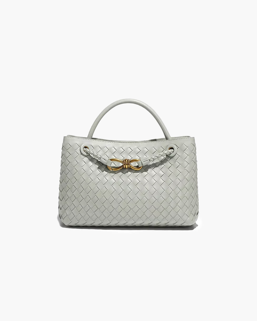 Bolso Capri tejido en gris claro con herrajes dorados