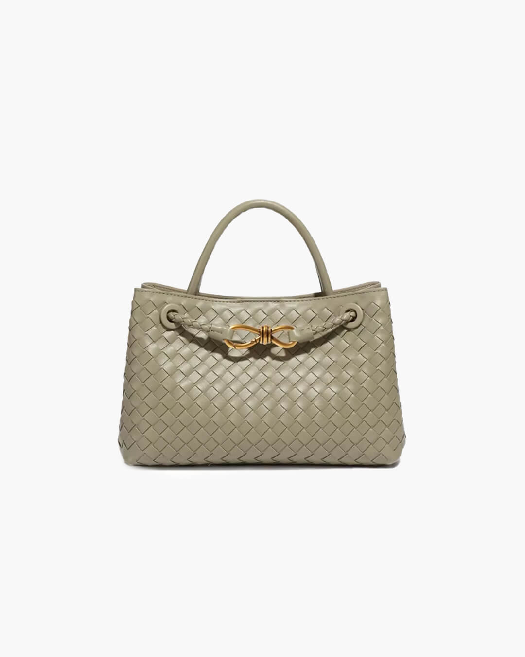 Bolso Capri tejido en verde claro salvia con herrajes dorados
