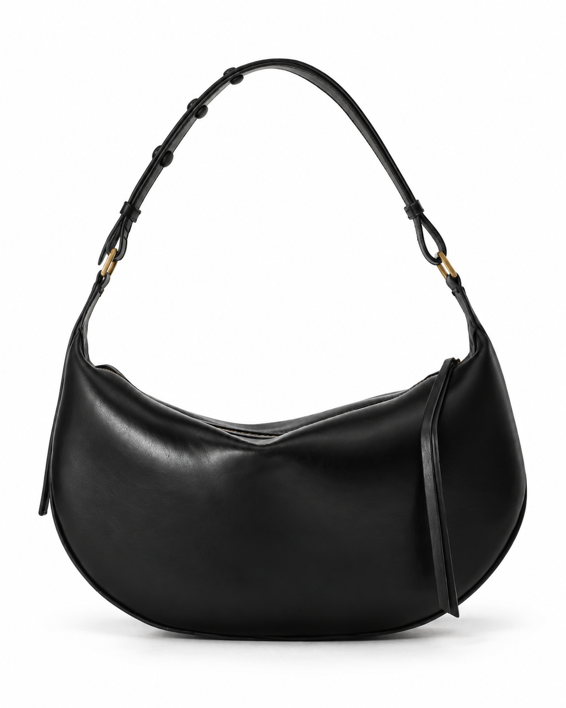 Bolso media luna Torino negro sobre fondo blanco